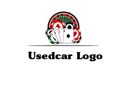 casino logo with poker chips, cards and Roulette