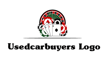 casino logo with poker chips, cards and Roulette