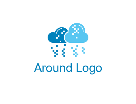technology logo with clouds raining pixels