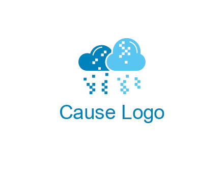 technology logo with clouds raining pixels