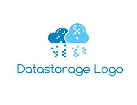 technology logo with clouds raining pixels