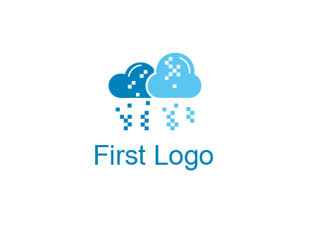 technology logo with clouds raining pixels
