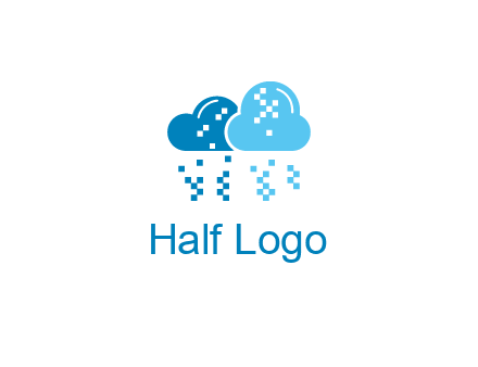 technology logo with clouds raining pixels