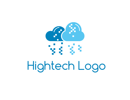 technology logo with clouds raining pixels