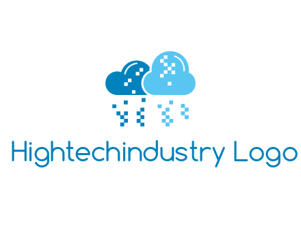technology logo with clouds raining pixels