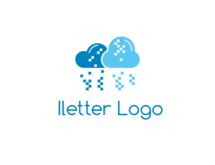technology logo with clouds raining pixels