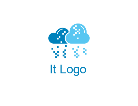 technology logo with clouds raining pixels