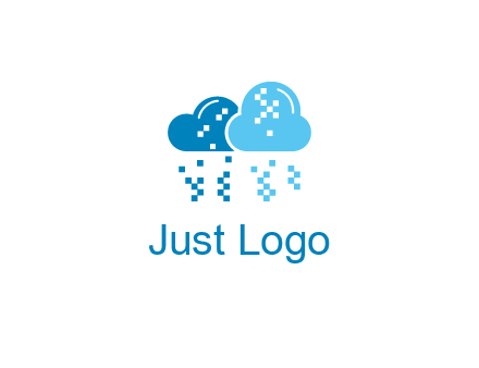 technology logo with clouds raining pixels