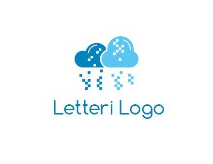 technology logo with clouds raining pixels