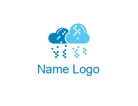 technology logo with clouds raining pixels
