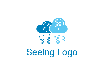 technology logo with clouds raining pixels