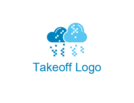technology logo with clouds raining pixels