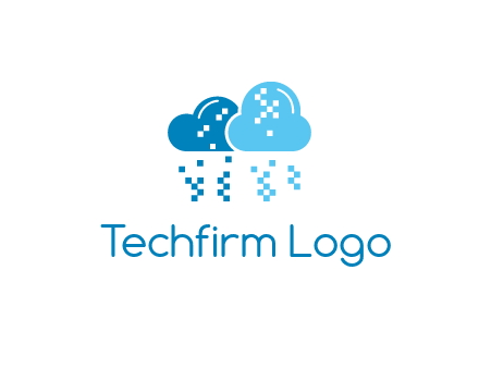 technology logo with clouds raining pixels