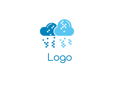 technology logo with clouds raining pixels