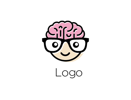 character with with a smile, glasses and brain
