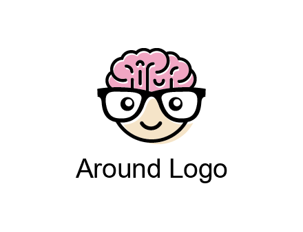 character with with a smile, glasses and brain