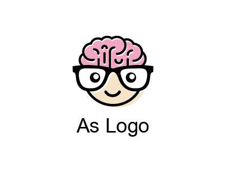 character with with a smile, glasses and brain