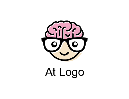 character with with a smile, glasses and brain