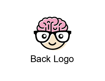 character with with a smile, glasses and brain