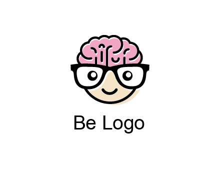 character with with a smile, glasses and brain