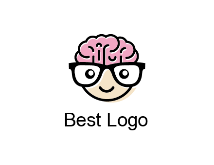character with with a smile, glasses and brain