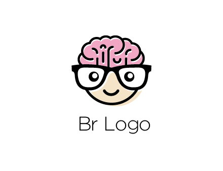 character with with a smile, glasses and brain