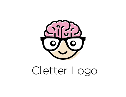 character with with a smile, glasses and brain