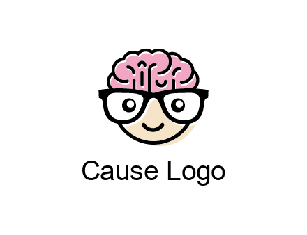 character with with a smile, glasses and brain