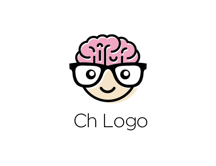 character with with a smile, glasses and brain
