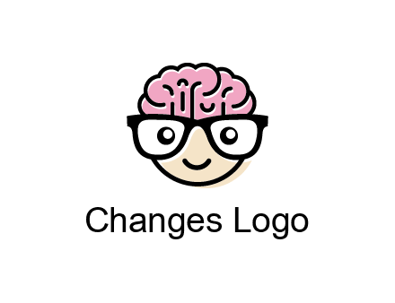 character with with a smile, glasses and brain