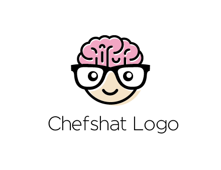 character with with a smile, glasses and brain