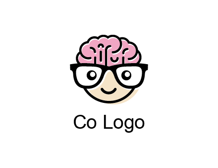 character with with a smile, glasses and brain