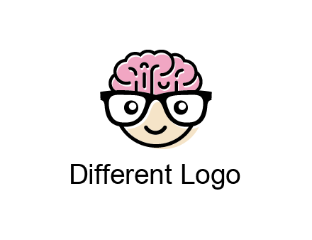 character with with a smile, glasses and brain