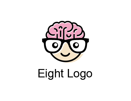 character with with a smile, glasses and brain