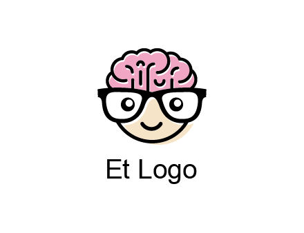 character with with a smile, glasses and brain