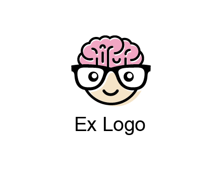 character with with a smile, glasses and brain