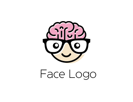 character with with a smile, glasses and brain