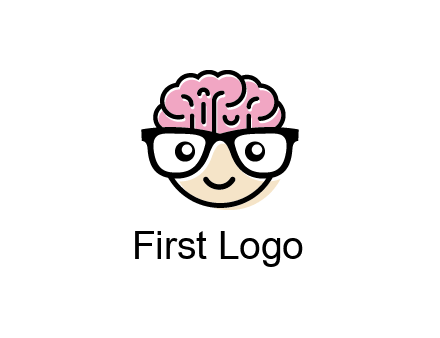 character with with a smile, glasses and brain