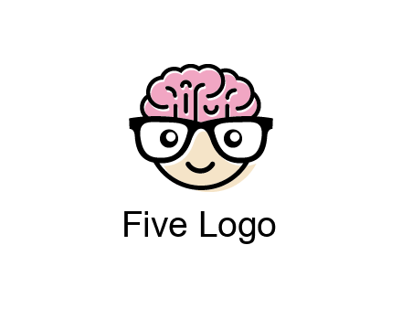 character with with a smile, glasses and brain