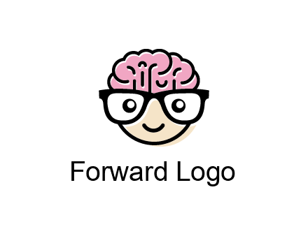 character with with a smile, glasses and brain