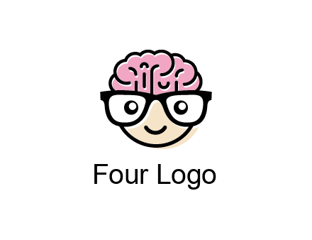 character with with a smile, glasses and brain