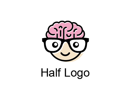 character with with a smile, glasses and brain