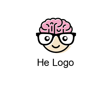 character with with a smile, glasses and brain