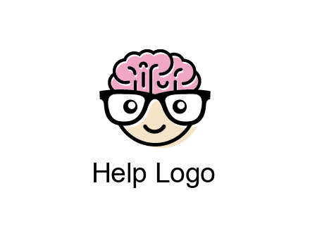 character with with a smile, glasses and brain