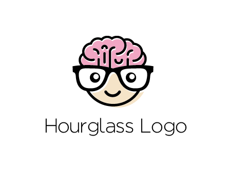 character with with a smile, glasses and brain