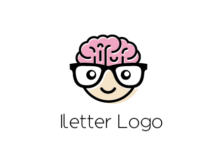 character with with a smile, glasses and brain
