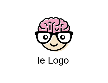 character with with a smile, glasses and brain