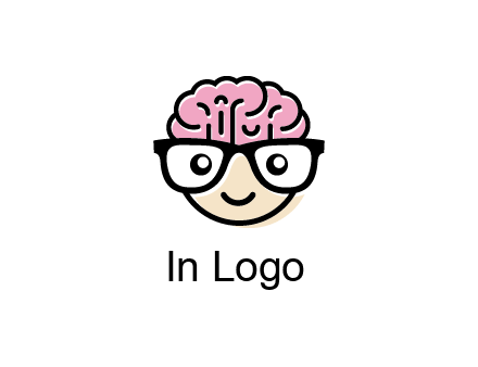 character with with a smile, glasses and brain