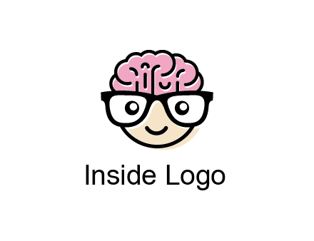 character with with a smile, glasses and brain