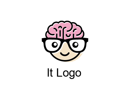 character with with a smile, glasses and brain